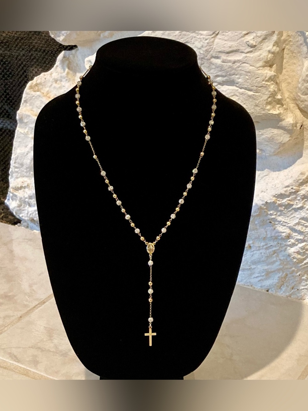 NWT and box Mia Fiore 14 kt gold plated sterling silver beaded Rosary